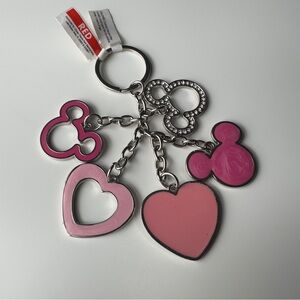 Disney Pink Mickey Mouse Head And Heart Silver Tone Key Chain
